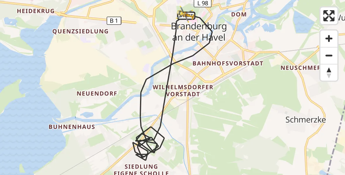 Flugroute Rettungshubschrauber Brandenburg an der Havel - Brandenburg an der Havel, 31 Juli 2026, 07:43