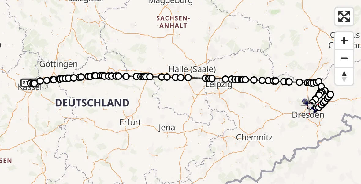 Flugroute Polizeihubschrauber Fuldatal Bundespolizei Hubschrauberlandeplatz - Dresden Flughafen, 31 Juli 2026, 07:51