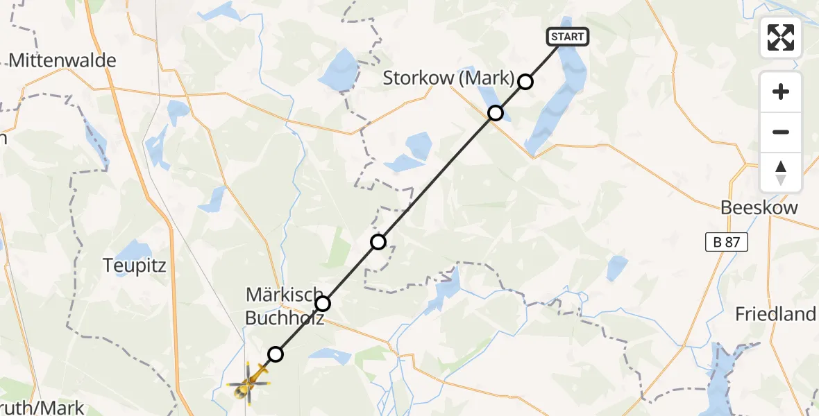 Flugroute Rettungshubschrauber Bad Saarow - Halbe, 31 Juli 2026, 07:55