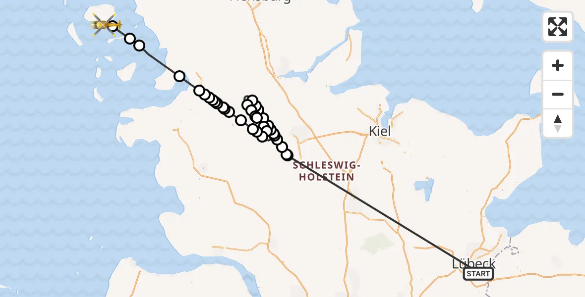 Flugroute Ambulanzhubschrauber Lübeck - Wyk auf Föhr Flughafen, 31 Juli 2026, 07:56