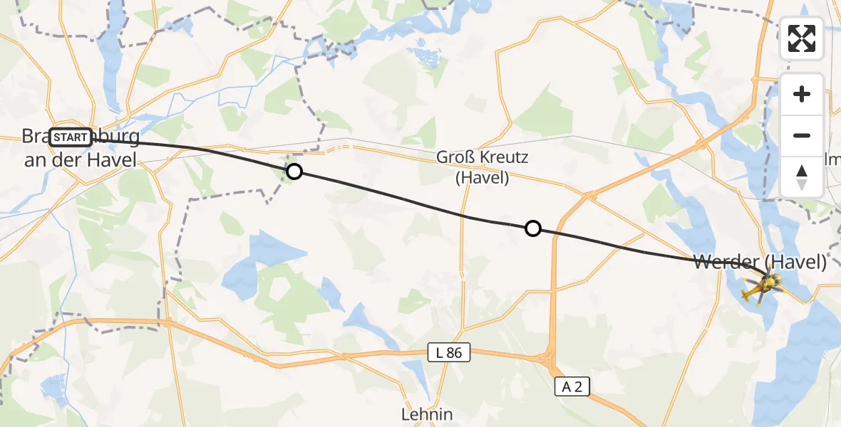 Flugroute Rettungshubschrauber Brandenburg an der Havel - Werder (Havel), 31 Juli 2026, 07:59