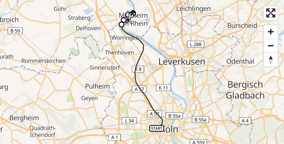 Flugroute Polizeihubschrauber Köln - Monheim am Rhein, 31 Juli 2026, 07:59