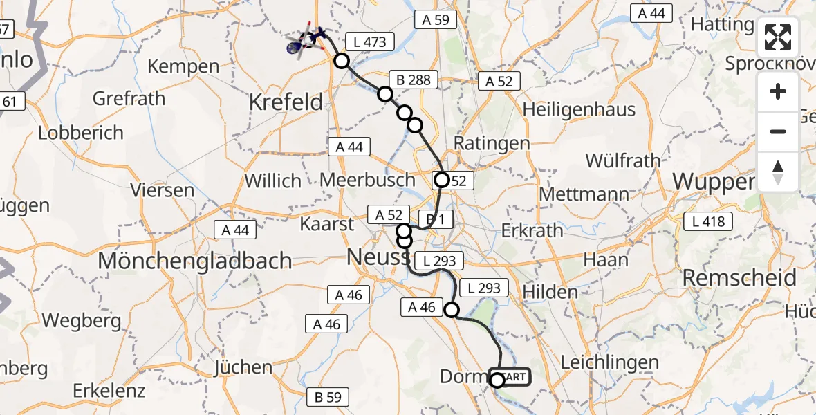 Flugroute Polizeihubschrauber Monheim am Rhein - Krefeld-Egelsberg Flugplatz, 31 Juli 2026, 08:10