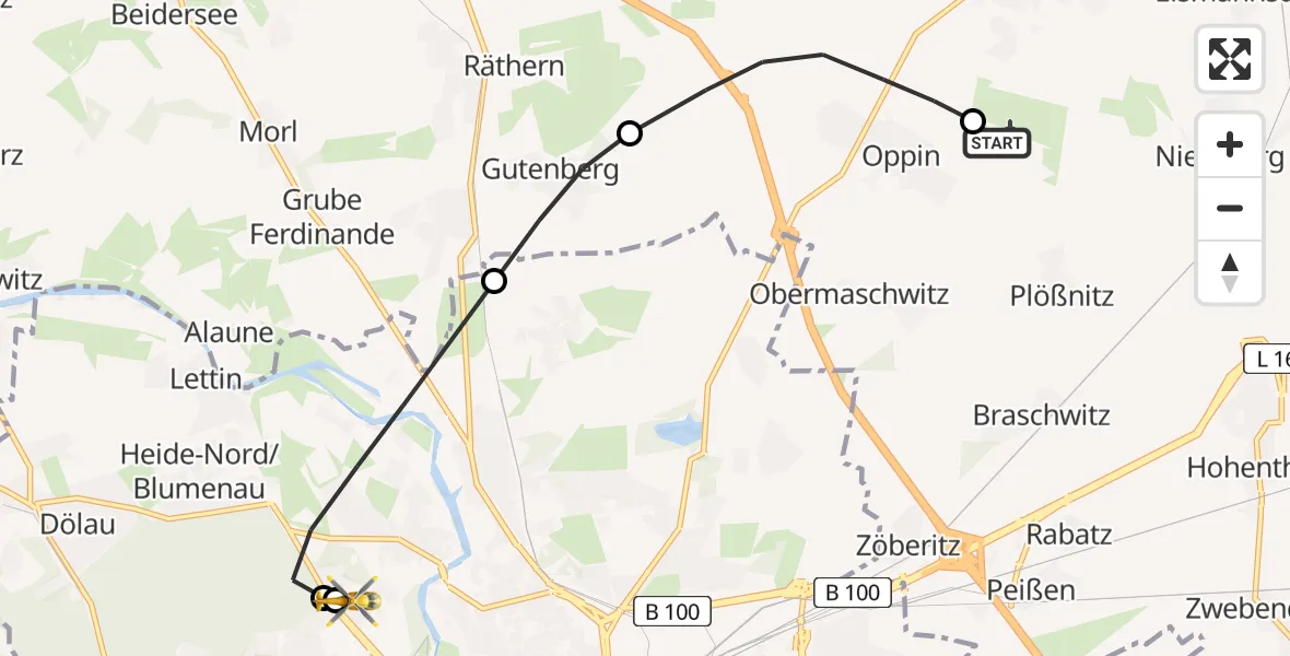 Flugroute Rettungshubschrauber Halle-Oppin Flugplatz - Halle (Saale) University Hospital, 31 Juli 2026, 08:16