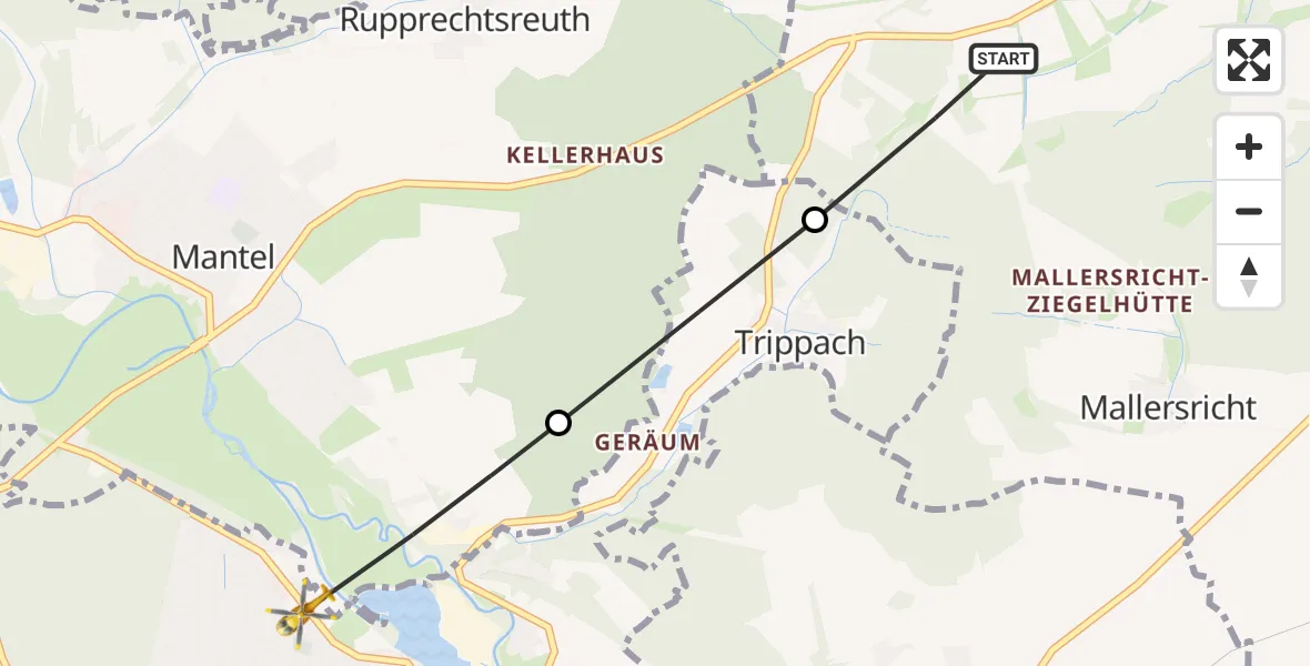 Flugroute Ambulanzhubschrauber Weiden i.d.OPf. - Weiherhammer, 31 Juli 2026, 08:22