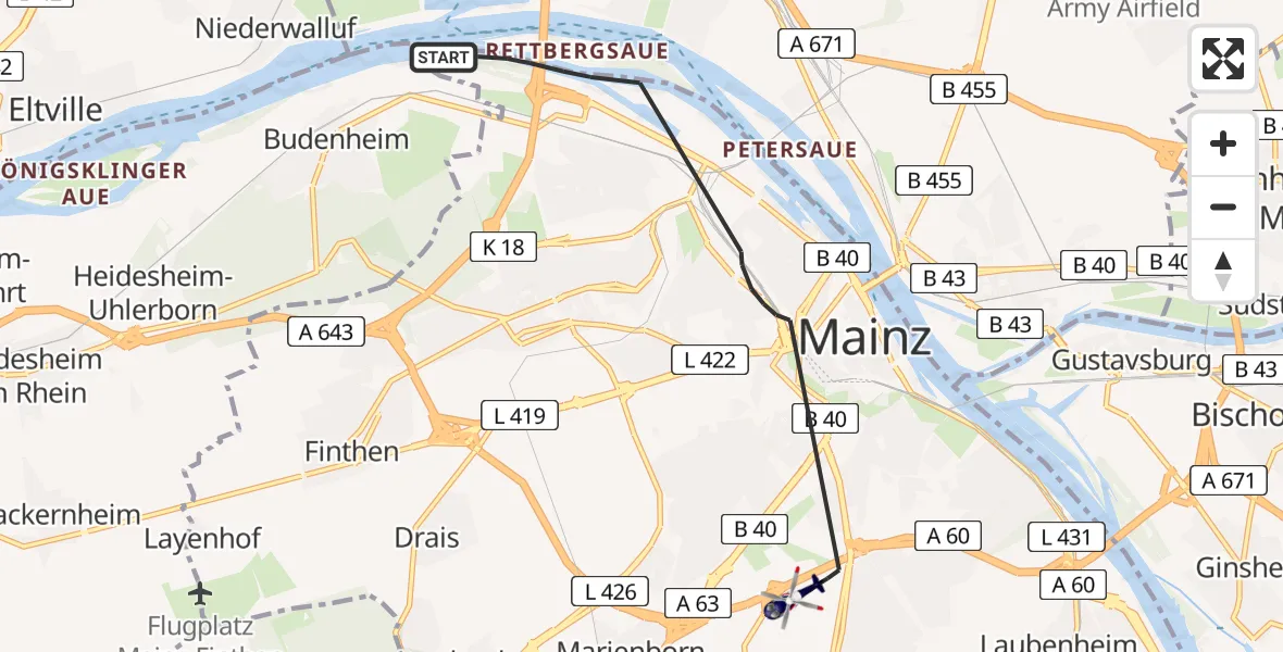 Flugroute Polizeihubschrauber Mainz - Mainz, 31 Juli 2026, 08:24