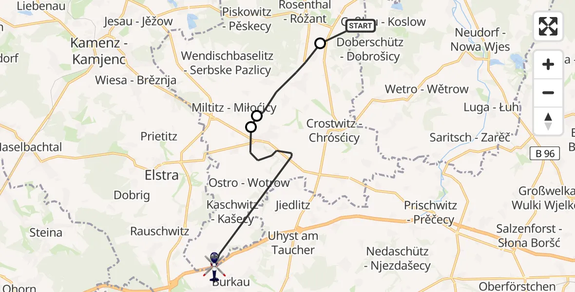 Flugroute Polizeihubschrauber Ralbitz-Rosenthal - Burkau, 31 Juli 2026, 08:24