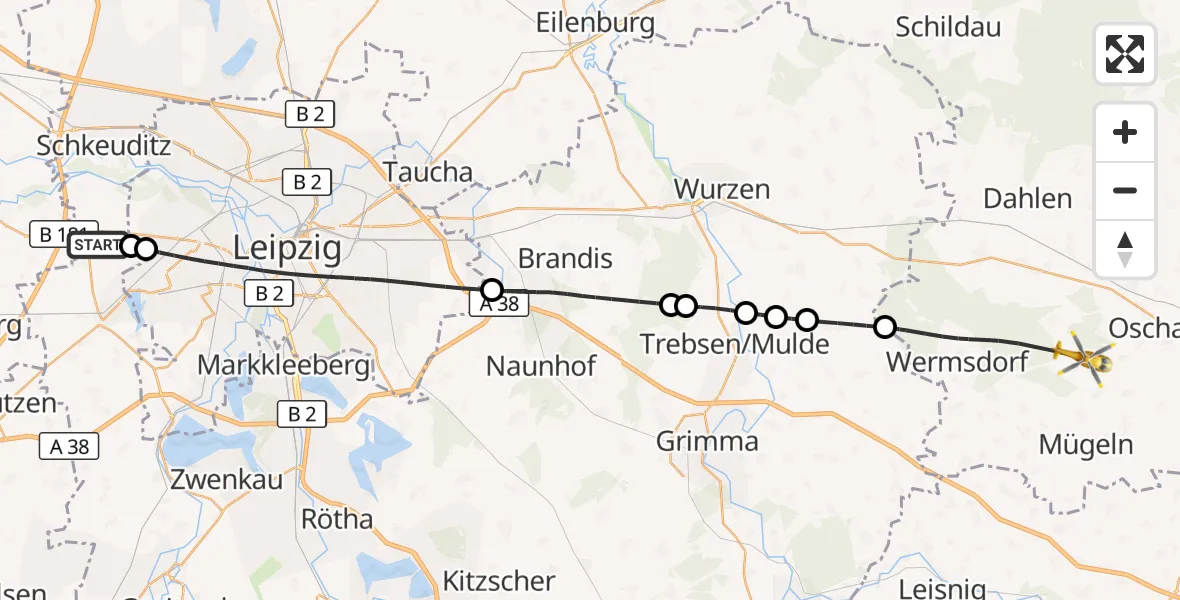 Flugroute Rettungshubschrauber Schkeuditz - Wermsdorf, 31 Juli 2026, 08:28