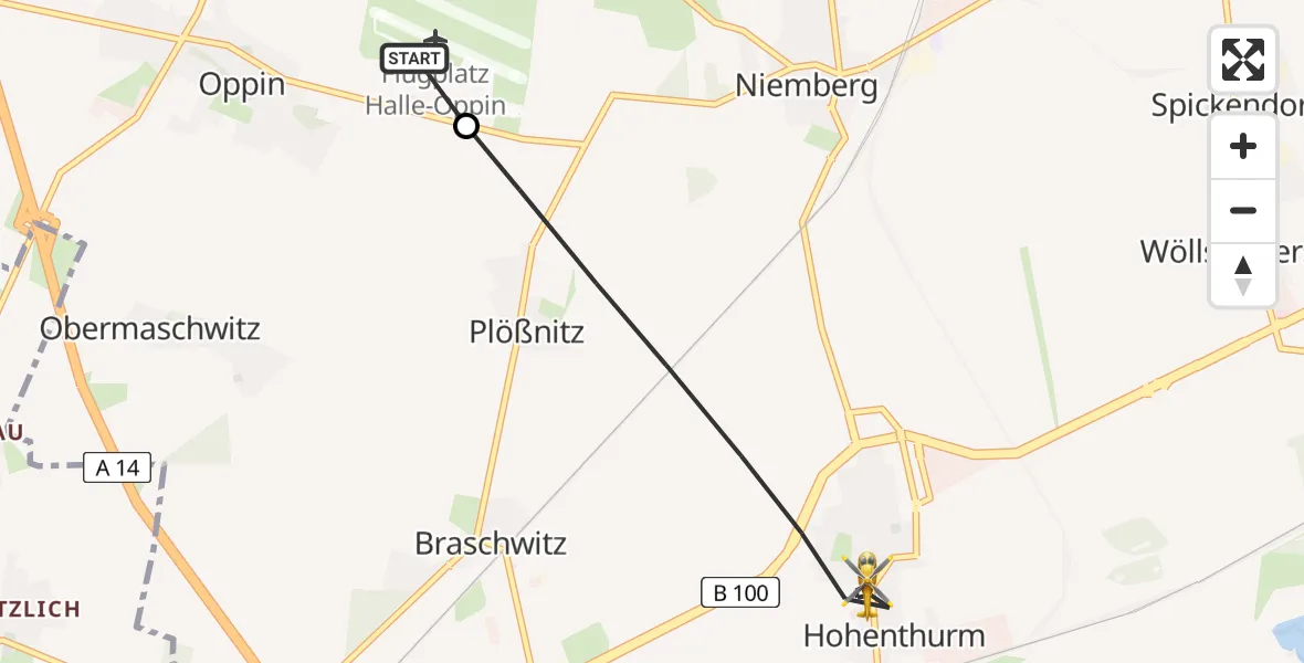 Flugroute Rettungshubschrauber Halle-Oppin Flugplatz - Landsberg, 31 Juli 2026, 08:35