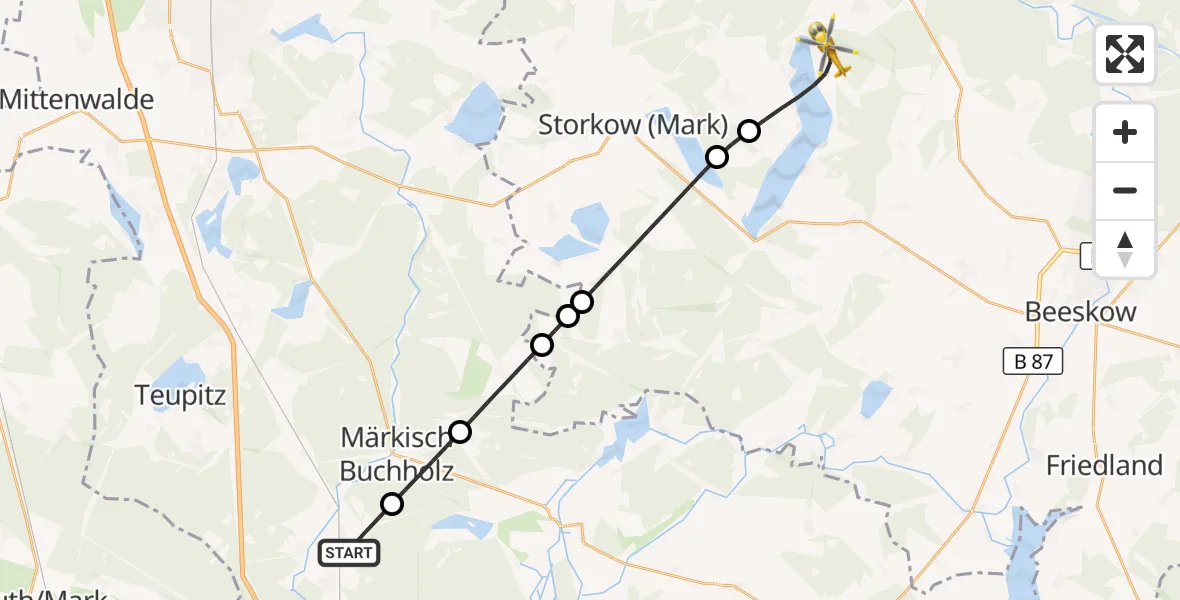 Flugroute Rettungshubschrauber Halbe - Bad Saarow, 31 Juli 2026, 08:40