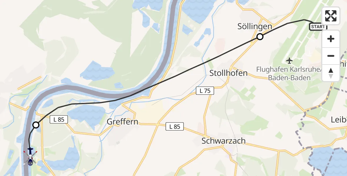 Flugroute Polizeihubschrauber Karlsruhe Baden-Baden Flughafen - Lichtenau, 31 Juli 2026, 08:42