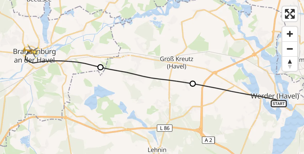 Flugroute Rettungshubschrauber Werder (Havel) - Brandenburg an der Havel, 31 Juli 2026, 08:45