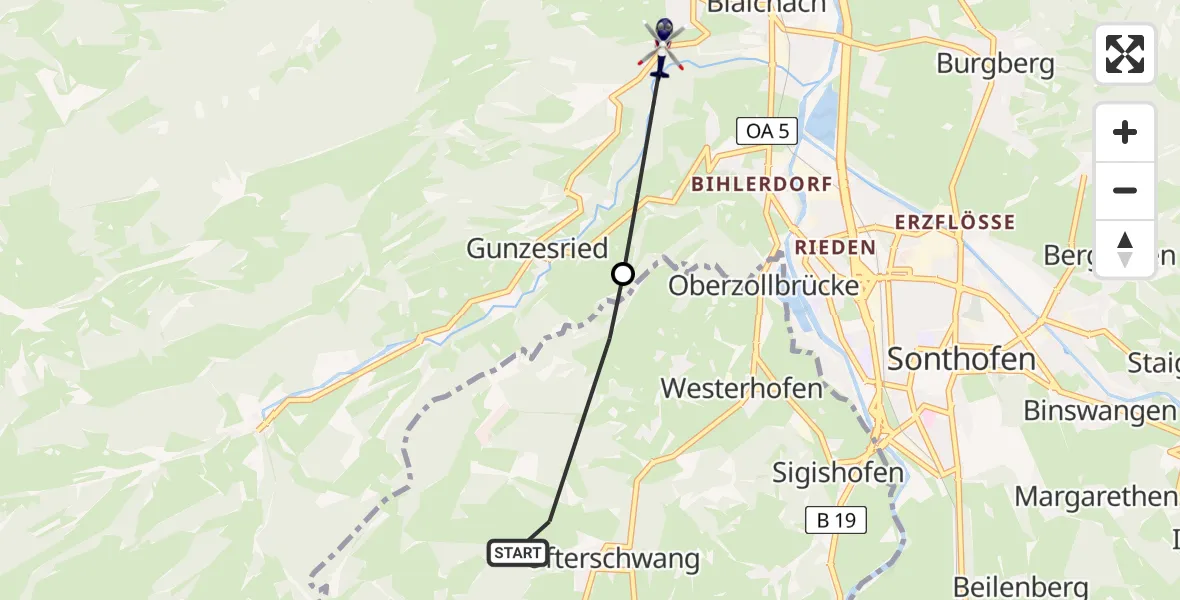 Flugroute Polizeihubschrauber Ofterschwang - Blaichach, 31 Juli 2026, 08:56