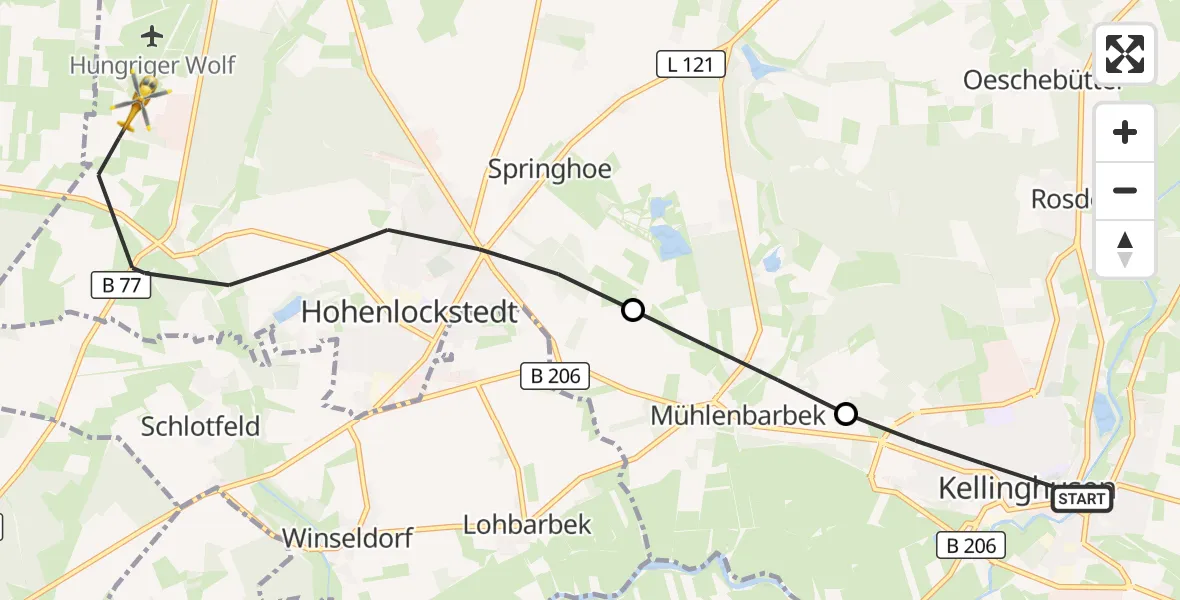 Flugroute Rettungshubschrauber Kellinghusen - Hohenlockstedt, 31 Juli 2026, 08:57