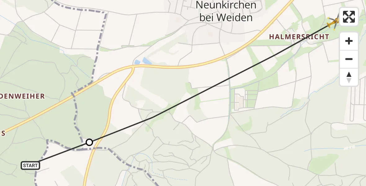Flugroute Ambulanzhubschrauber Mantel - Weiden i.d.OPf., 31 Juli 2026, 08:59