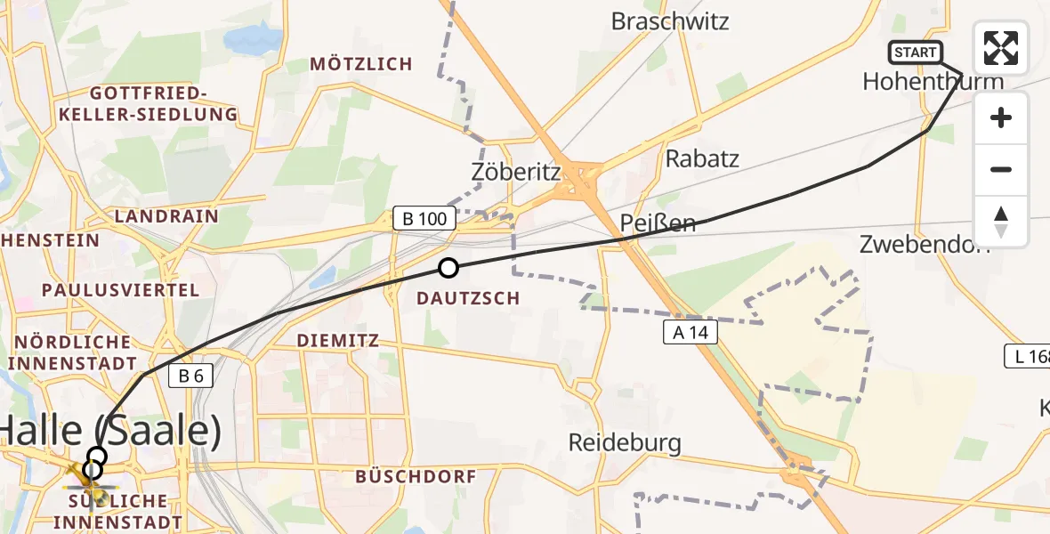 Flugroute Rettungshubschrauber Landsberg - Sankt Elisabeth and Sankt Barbara Hospital Halle (Saale), 31 Juli 2026, 08:59