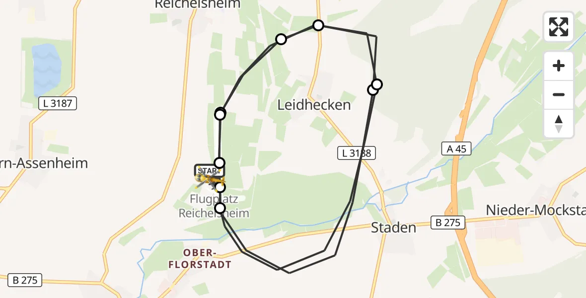 Flugroute Rettungshubschrauber Flugplatz Reichelsheim - Flugplatz Reichelsheim, 31 Juli 2026, 09:00