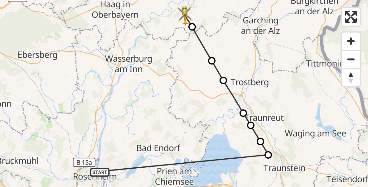 Flugroute Rettungshubschrauber Stephanskirchen - Unterreit, 31 Juli 2026, 09:02