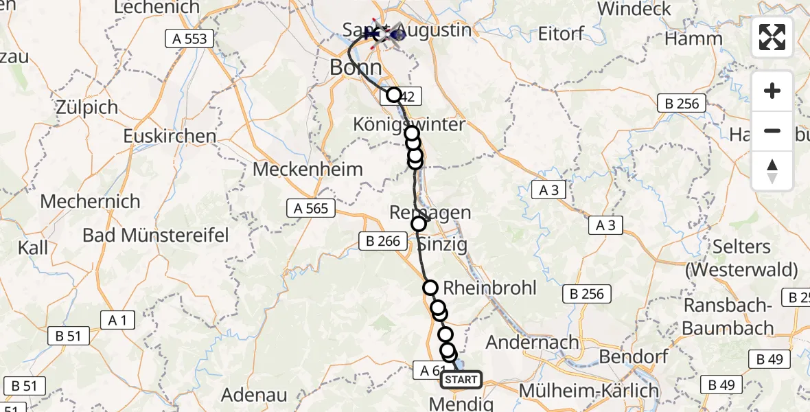 Flugroute Polizeihubschrauber Kruft - Sankt Augustin, 31 Juli 2026, 09:06