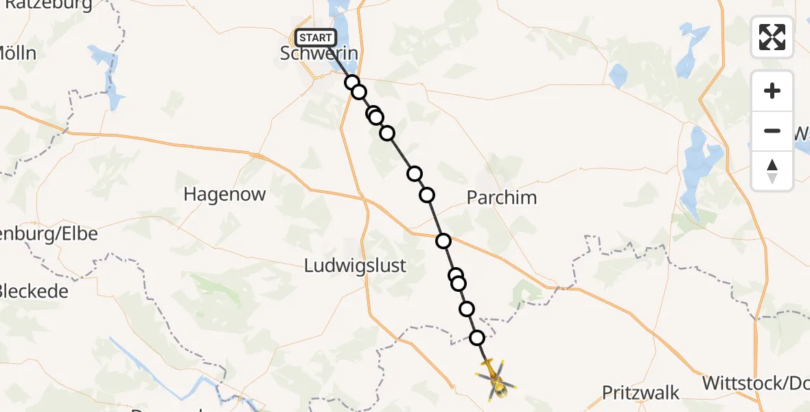 Flugroute Rettungshubschrauber Schwerin - Karstädt, 31 Juli 2026, 09:10