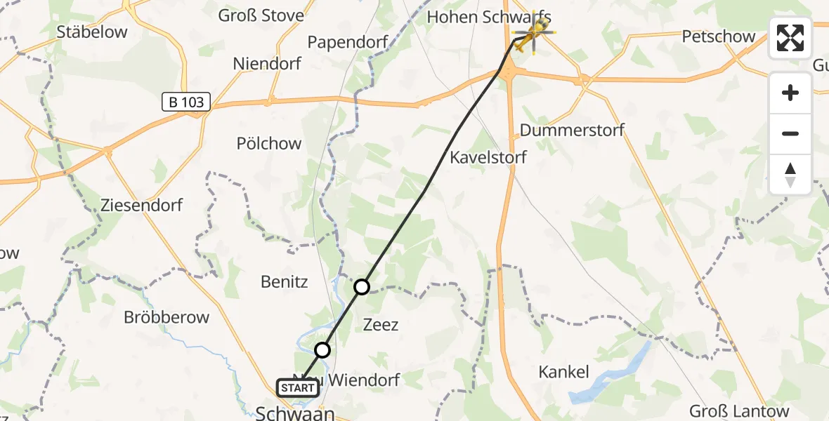 Flugroute Ambulanzhubschrauber Schwaan - Dummerstorf, 31 Juli 2026, 09:12