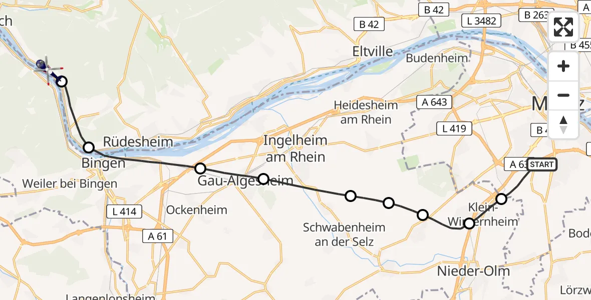 Flugroute Polizeihubschrauber Mainz - Lorch, 31 Juli 2026, 09:12