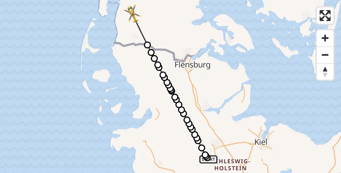 Flugroute Ambulanzhubschrauber Rendsburg-Schachtholm Flugplatz - Lydersholm, 31 Juli 2026, 09:12