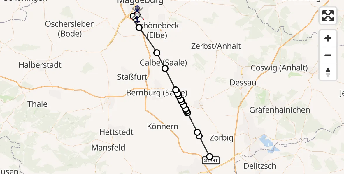 Flugroute Polizeihubschrauber Halle-Oppin Flugplatz - Magdeburg City Flugplatz, 31 Juli 2026, 09:13