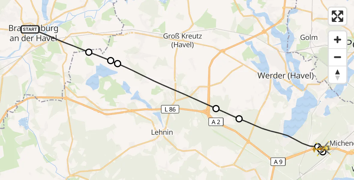 Flugroute Rettungshubschrauber Brandenburg an der Havel - Michendorf, 31 Juli 2026, 09:16