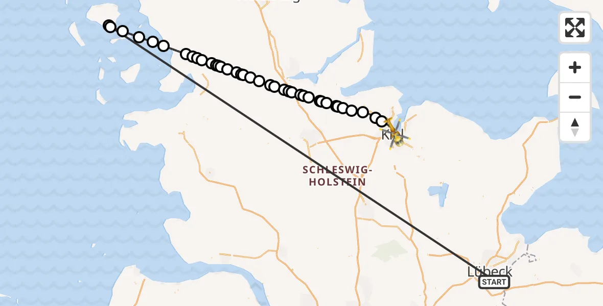 Flugroute Ambulanzhubschrauber Lübeck - Kiel, 31 Juli 2026, 09:17