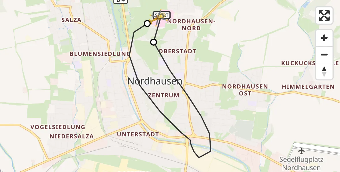 Flugroute Rettungshubschrauber Südharz Hospital Nordhausen - Südharz Hospital Nordhausen, 31 Juli 2026, 09:25