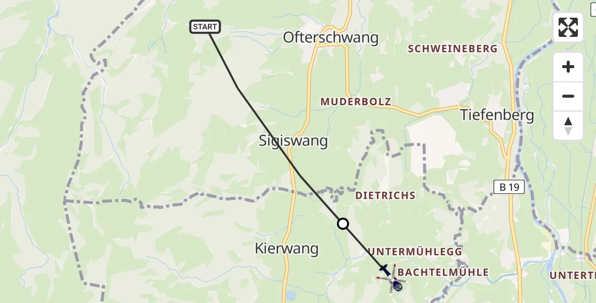 Flugroute Polizeihubschrauber Ofterschwang - Bolsterlang, 31 Juli 2026, 09:26