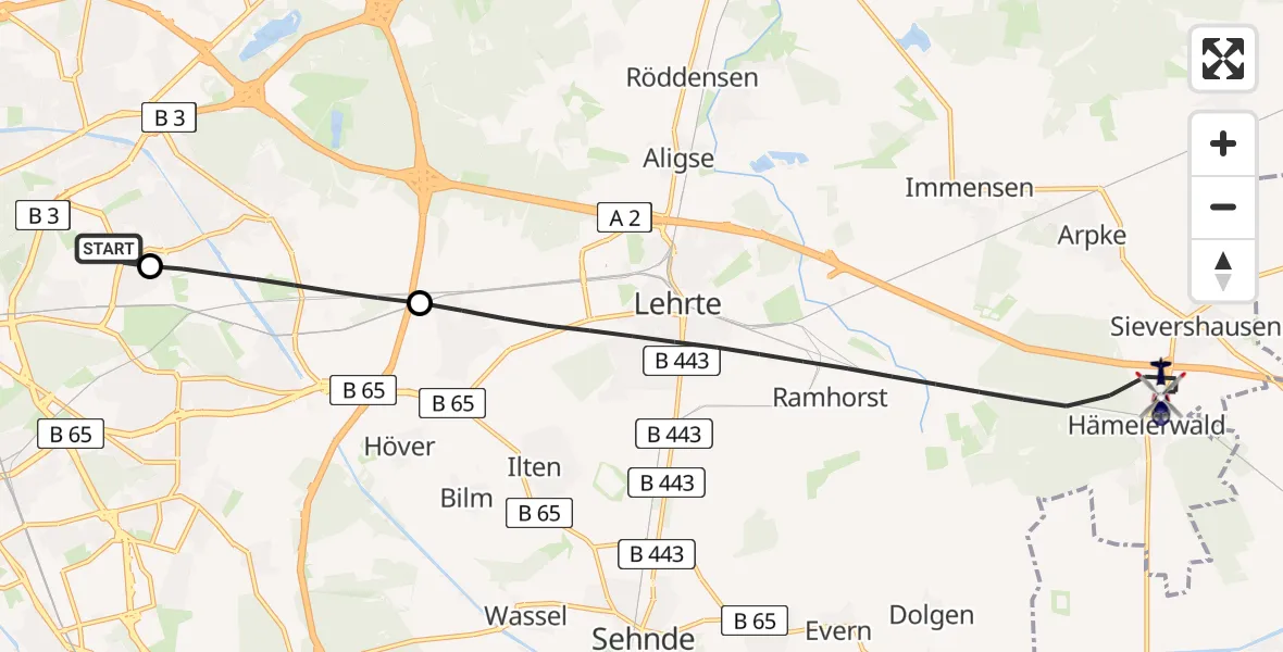 Flugroute Polizeihubschrauber Hannover Luftrettung Hubschrauberlandeplatz (Christoph 4) - Lehrte, 31 Juli 2026, 09:28