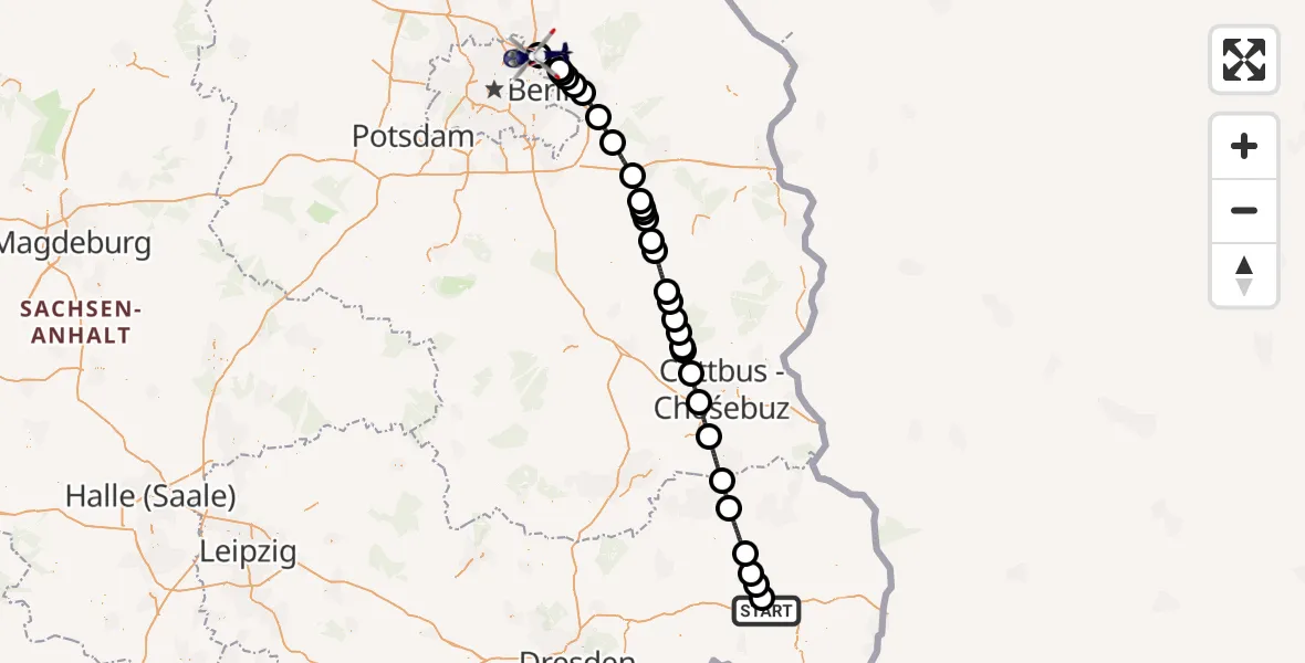 Flugroute Polizeihubschrauber Bautzen Flugplatz - Ahrensfelde Hubschrauberlandeplatz, 31 Juli 2026, 09:30