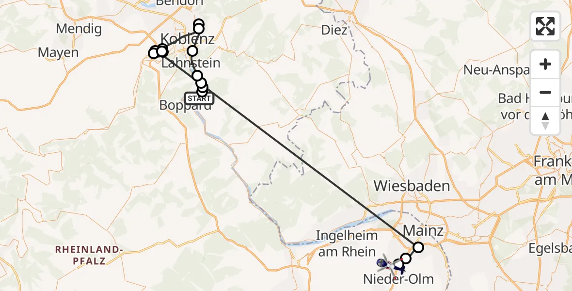 Flugroute Polizeihubschrauber Osterspai - Ober-Olm, 31 Juli 2026, 09:35