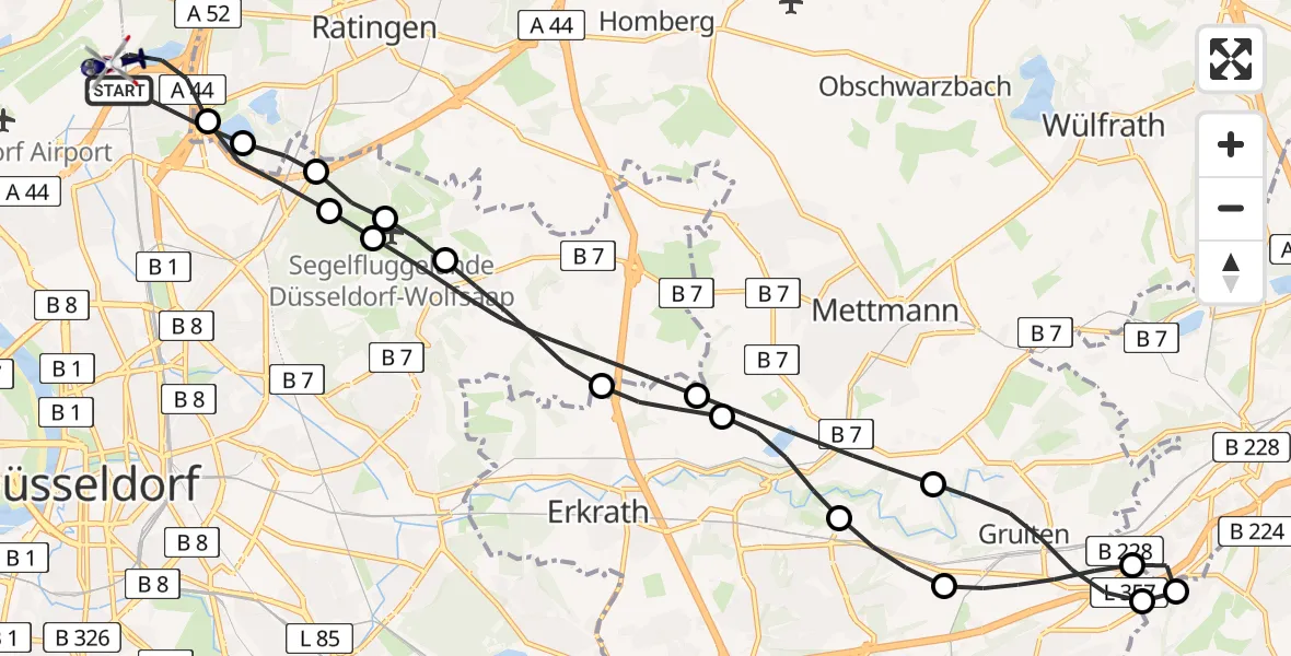 Flugroute Polizeihubschrauber Düsseldorf Flughafen - Düsseldorf Flughafen, 31 Juli 2026, 09:40