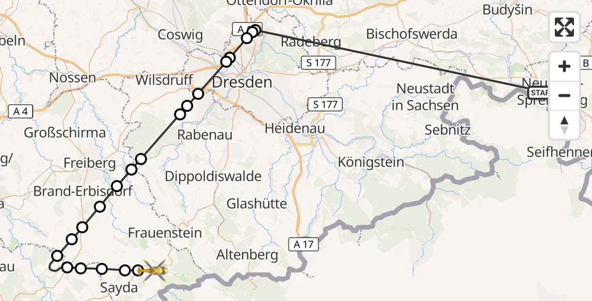 Flugroute Rettungshubschrauber Neusalza-Spremberg - Rechenberg-Bienenmühle, 31 Juli 2026, 09:42