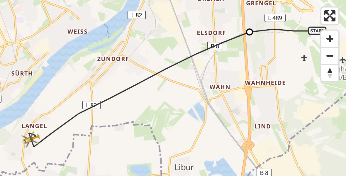 Flugroute Rettungshubschrauber Köln Bonn Flughafen - Köln, 31 Juli 2026, 09:44
