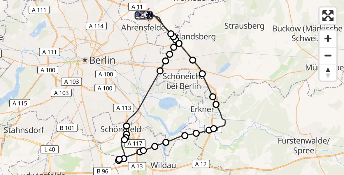 Flugroute Polizeihubschrauber Ahrensfelde Hubschrauberlandeplatz - Ahrensfelde Hubschrauberlandeplatz, 31 Juli 2026, 09:45