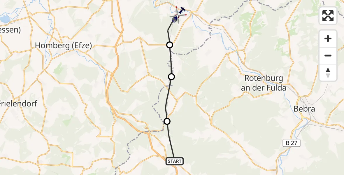 Flugroute Polizeihubschrauber Neuenstein - Morschen, 31 Juli 2026, 09:51