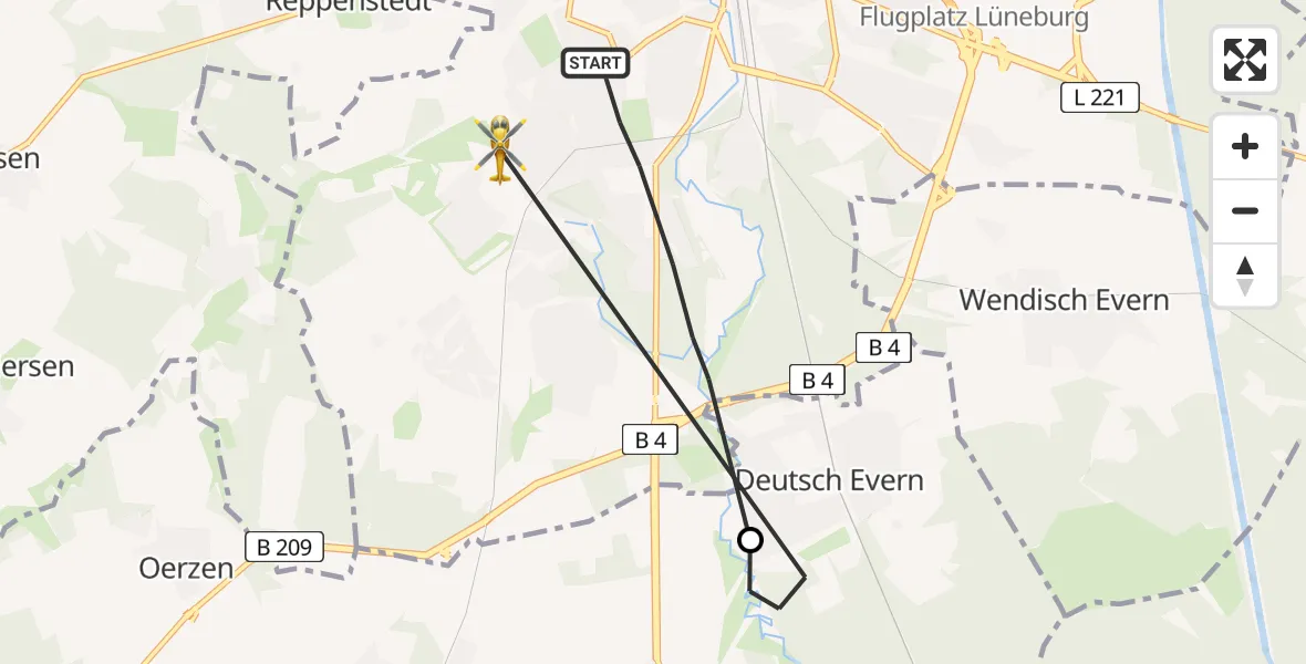 Flugroute Rettungshubschrauber Lüneburg - Lüneburg, 31 Juli 2026, 09:53