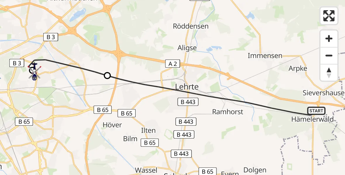 Flugroute Polizeihubschrauber Lehrte - Hannover Luftrettung Hubschrauberlandeplatz (Christoph 4), 31 Juli 2026, 10:04