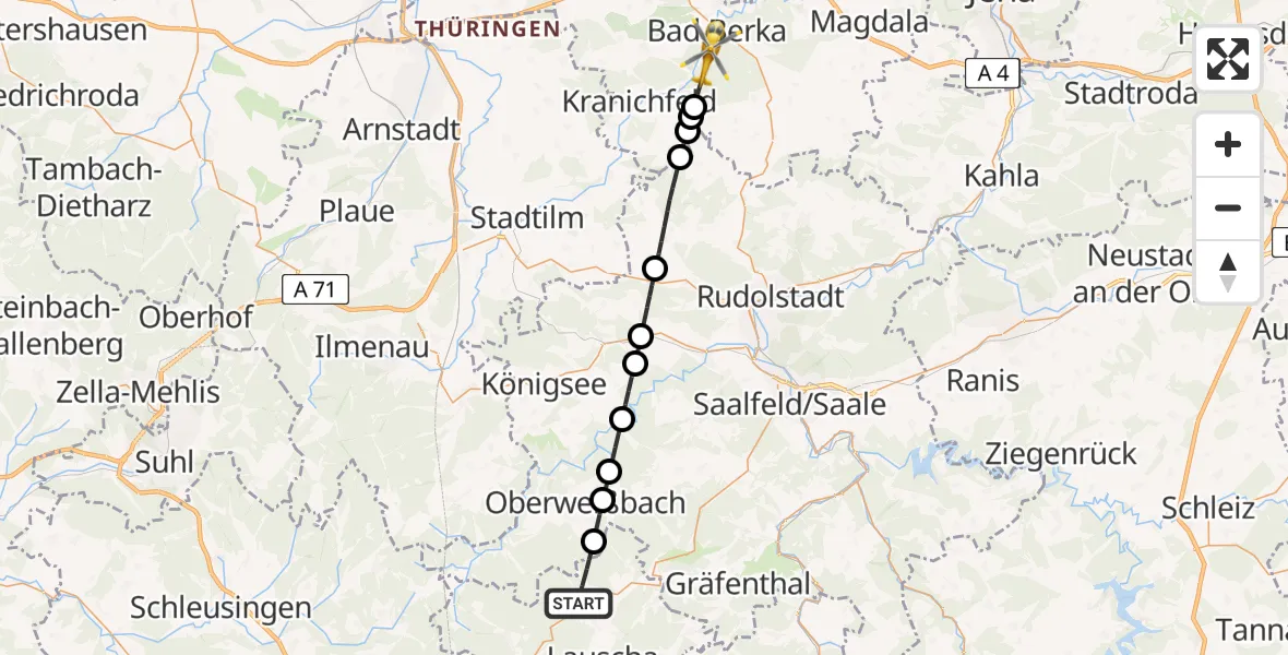 Flugroute Rettungshubschrauber Neuhaus am Rennweg - Bad Berka, 31 Juli 2026, 10:07