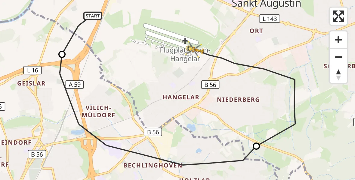 Flugroute Rettungshubschrauber Sankt Augustin - Sankt Augustin, 31 Juli 2026, 10:11