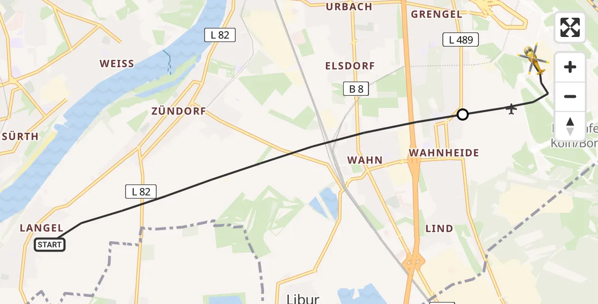 Flugroute Rettungshubschrauber Köln - Köln Bonn Flughafen, 31 Juli 2026, 10:13
