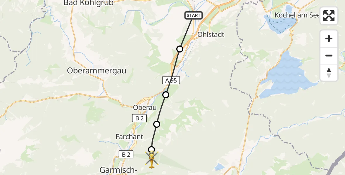 Flugroute Rettungshubschrauber Murnau a.Staffelsee - Garmisch-Partenkirchen, 31 Juli 2026, 10:25