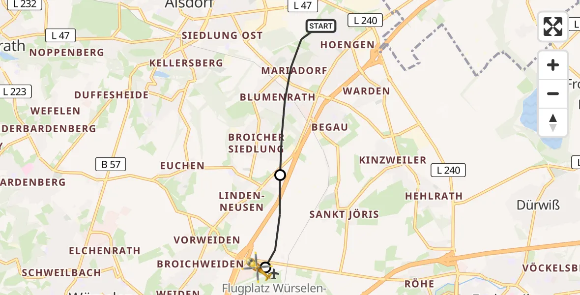 Flugroute Rettungshubschrauber Alsdorf - Aachen-Merzbrück Flughafen, 31 Juli 2026, 10:28