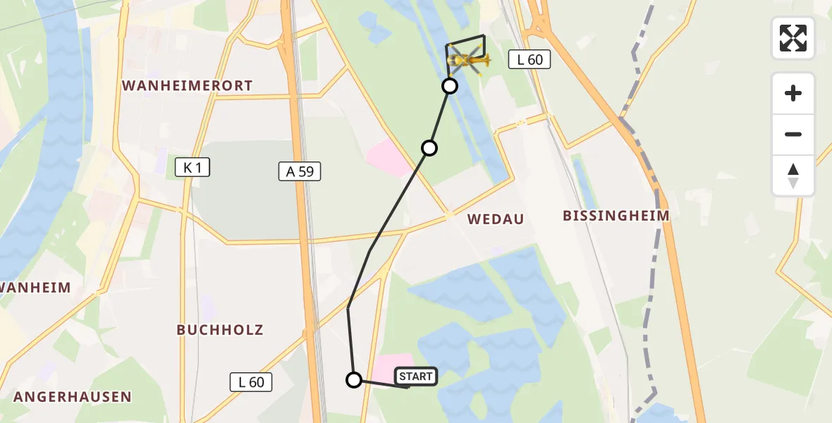 Flugroute Rettungshubschrauber Duisburg Air Rescue Hubschrauberlandeplatz (Christoph 9) - Duisburg, 31 Juli 2026, 10:34