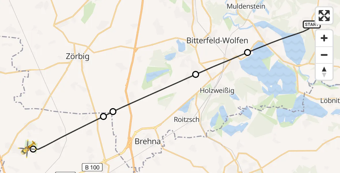 Flugroute Rettungshubschrauber Muldestausee - Halle-Oppin Flugplatz, 31 Juli 2026, 10:36