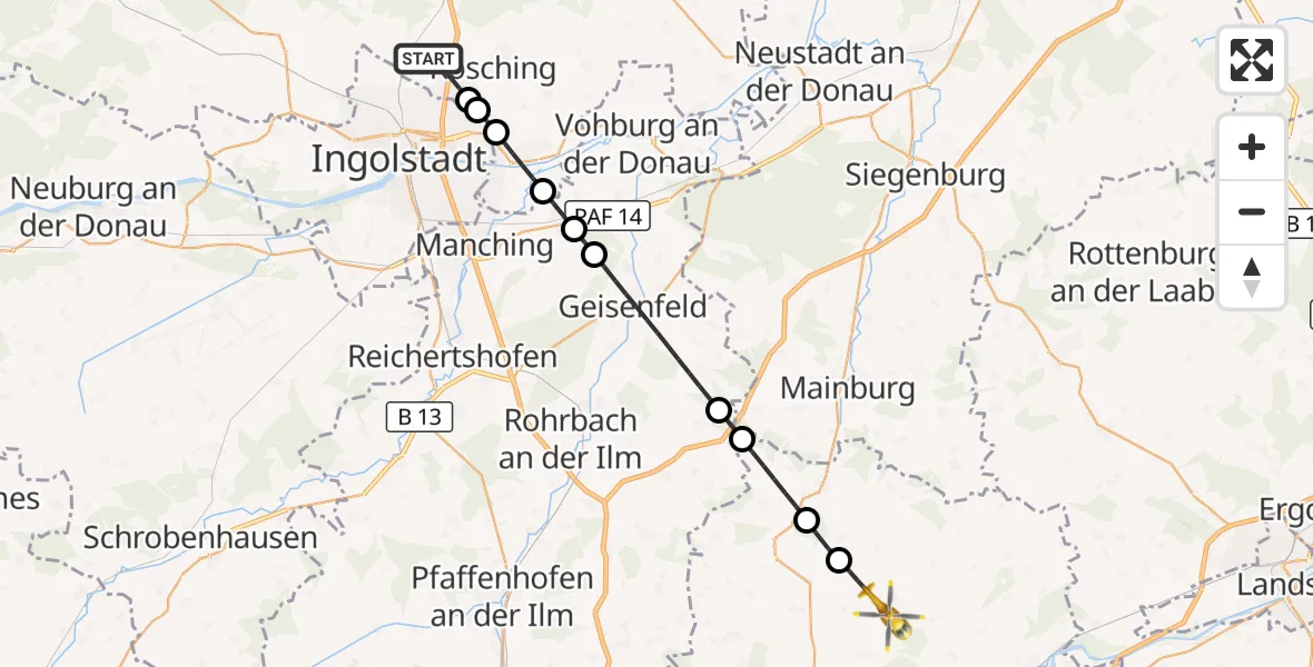 Flugroute Rettungshubschrauber Lenting - Nandlstadt, 31 Juli 2026, 10:45